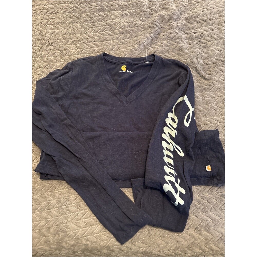 Women’s Carhart Navy V Neck Lightweight Pullover, Size Small, Long Sleeve
